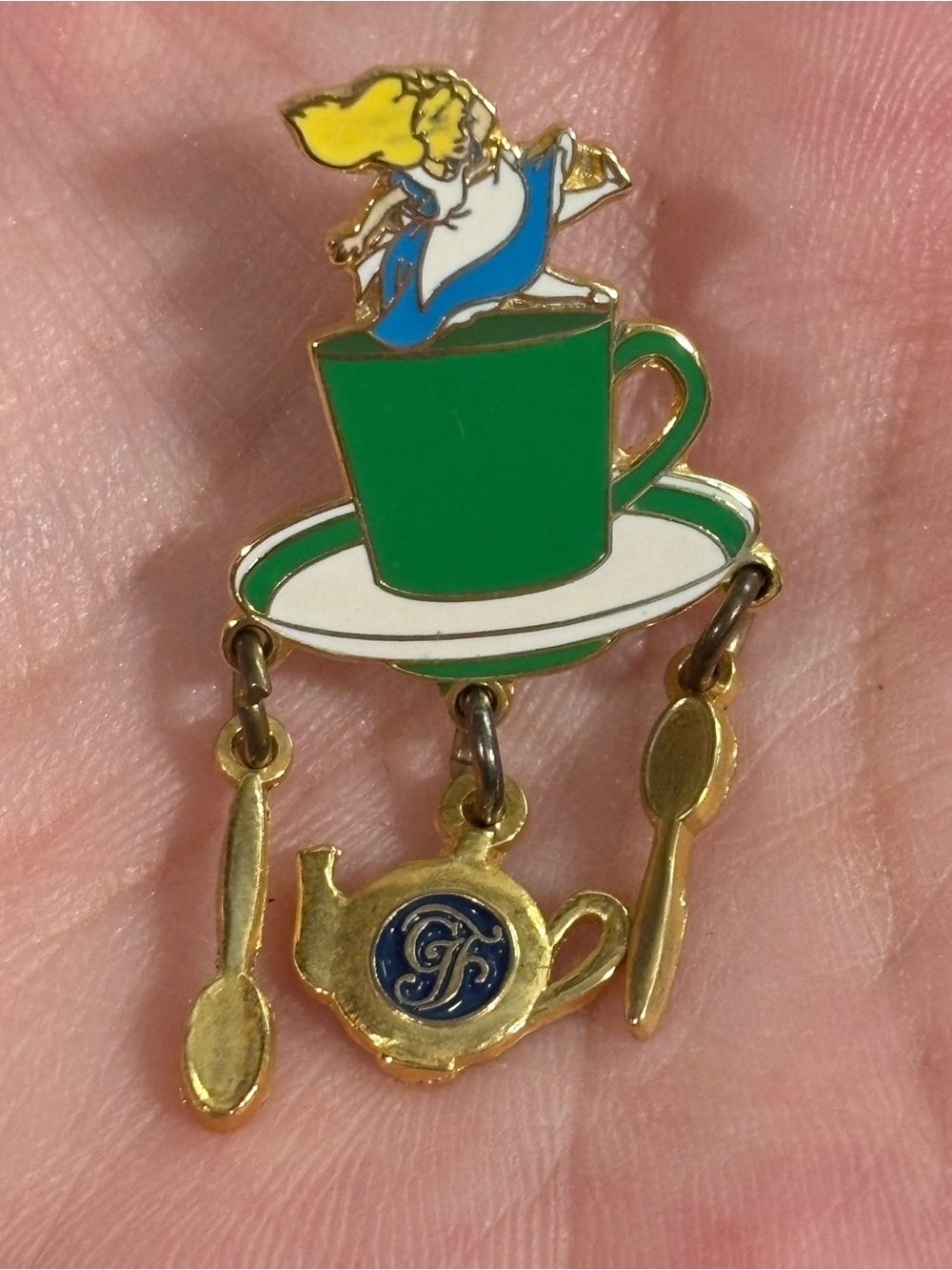 Disney Pin Grand Floridian Resort Logo Tiny Alice in Wonderland Tea Party Dangle